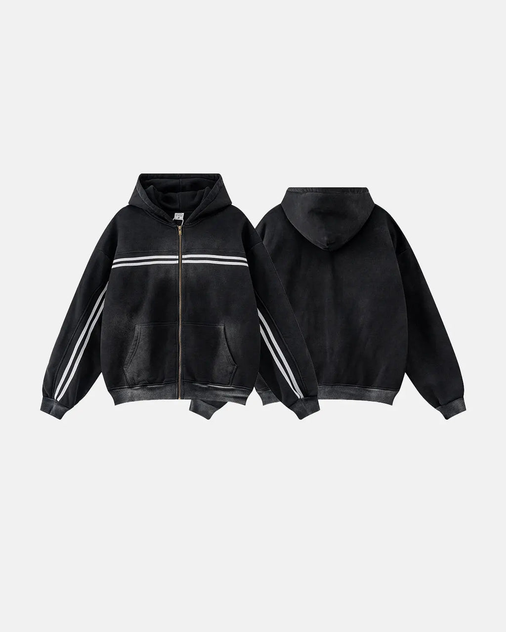 Striped Acid Wash Zip Up Hoodies | Inflation Streetwear