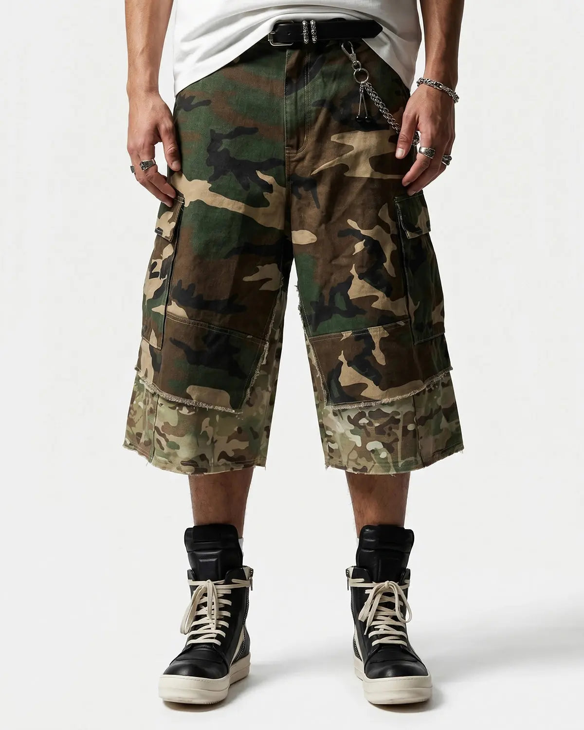 Camo Layered Longline Jorts | Inflation Streetwear
