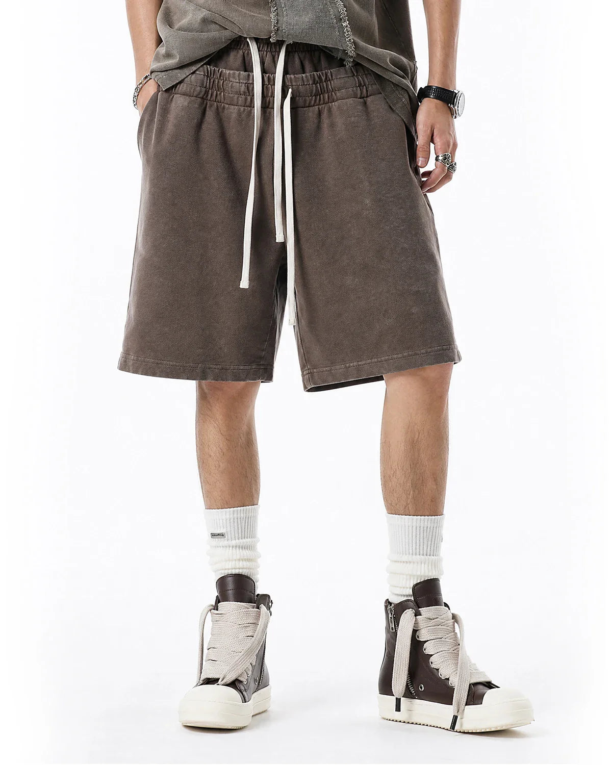 Double Waist Acid Wash Sweat Shorts | Inflation Streetwear