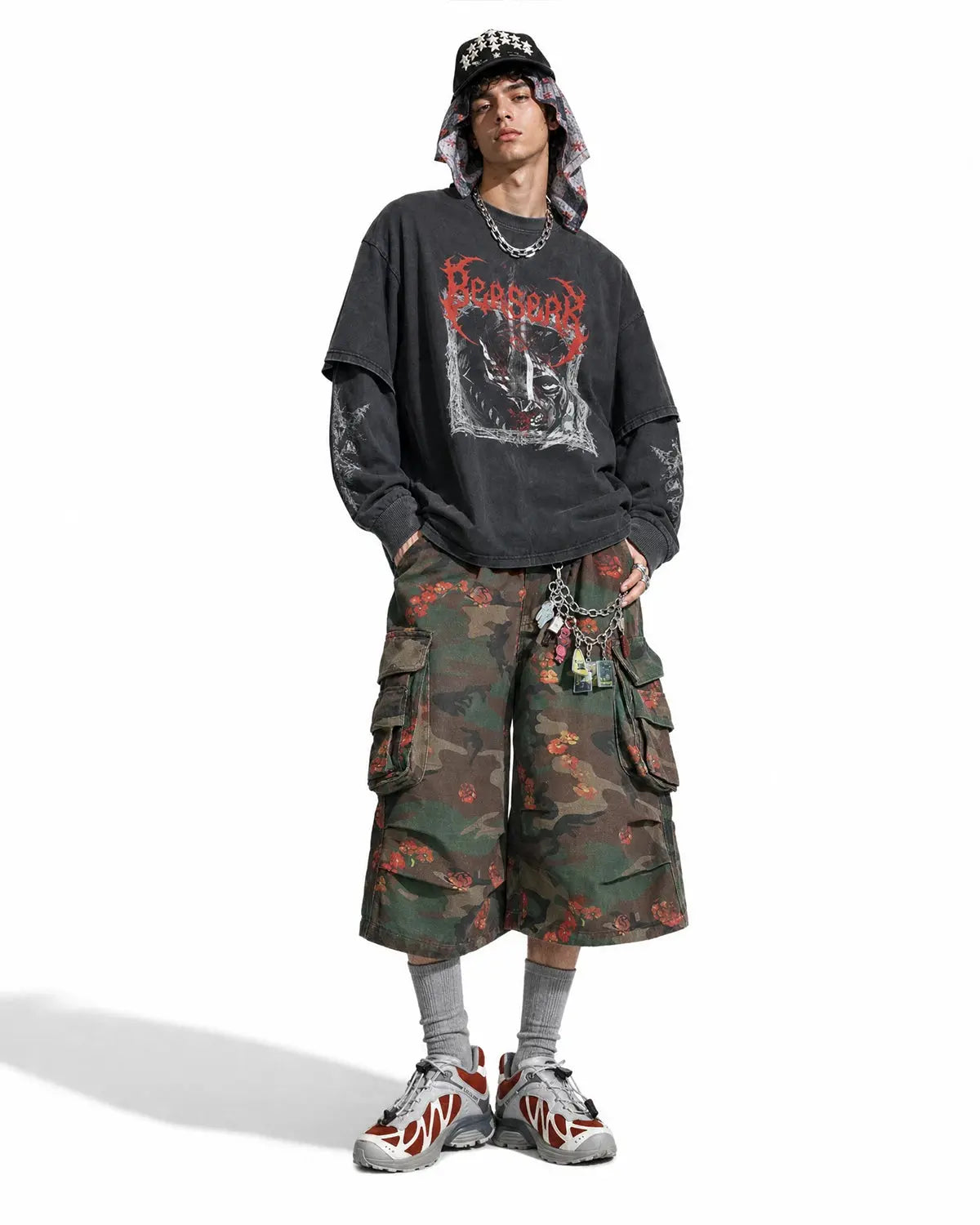 Floral Camo Cargo Longline Shorts | Inflation Streetwear