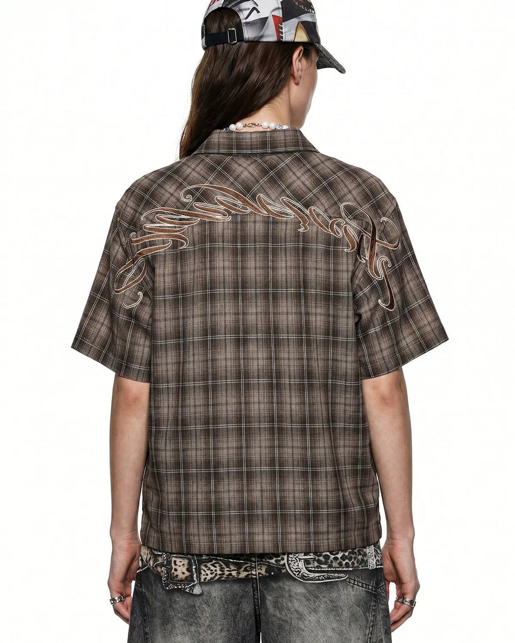 Plaid Script Embroidered Shirt | Inflation Streetwear