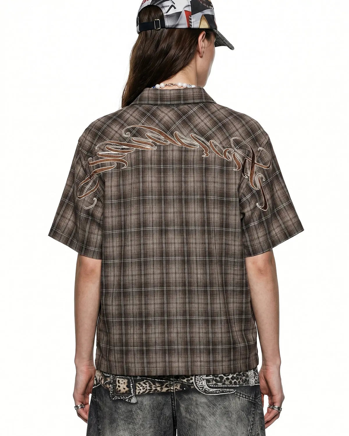 Plaid Script Embroidered Shirt | Inflation Streetwear