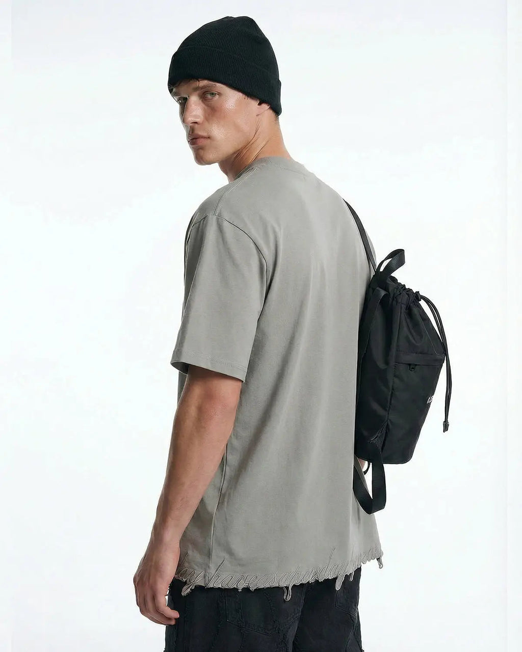 Embroidered Frayed Hem Oversized T-Shirt | Inflation Streetwear