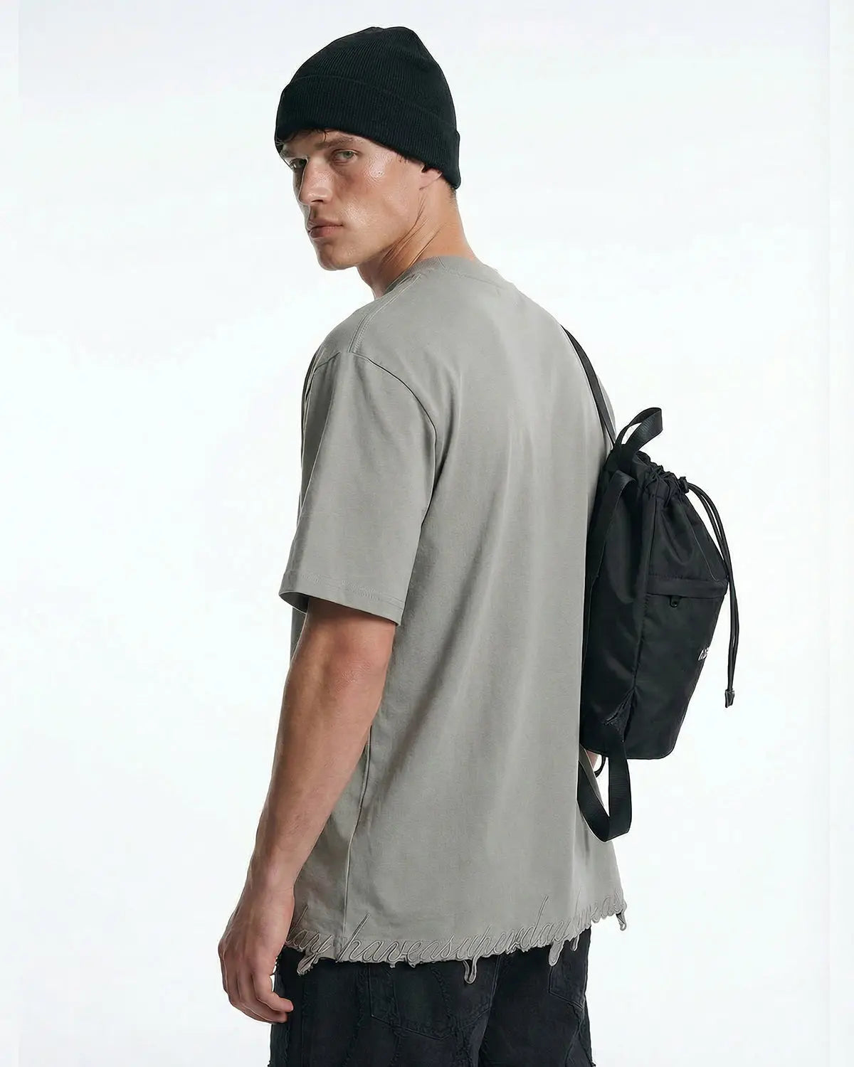 Embroidered Frayed Hem Oversized T-Shirt | Inflation Streetwear