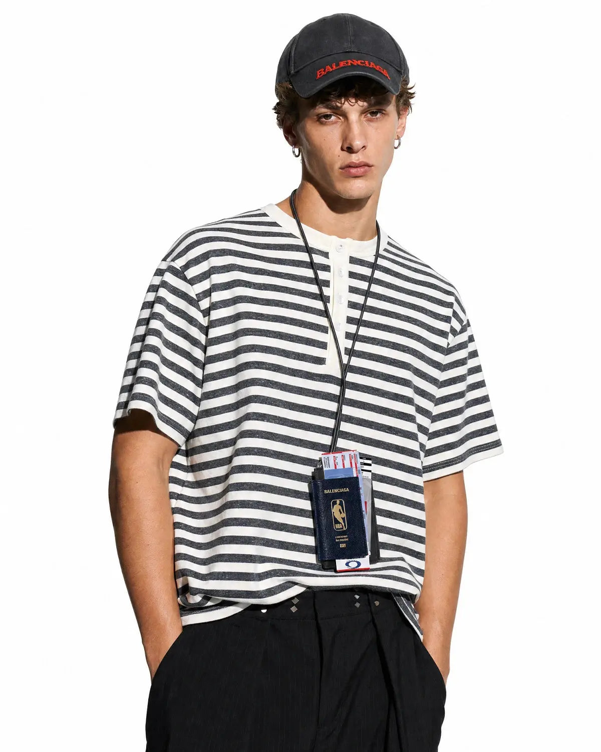 Striped Henley Relaxed T-shirt | Inflation Streetwear
