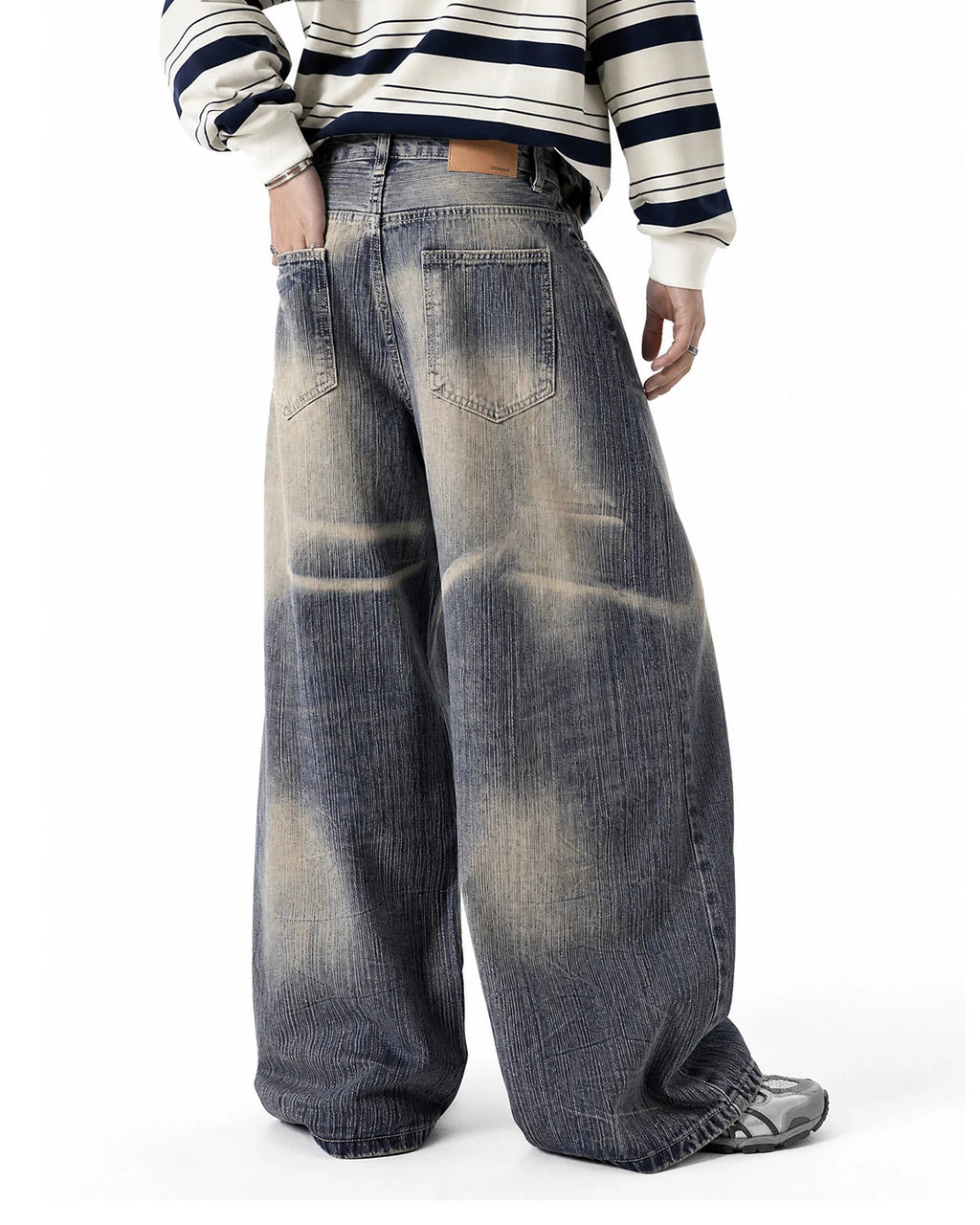 Bamboo Weave Dirty Wash Barrel Jeans | Inflation Streetwear