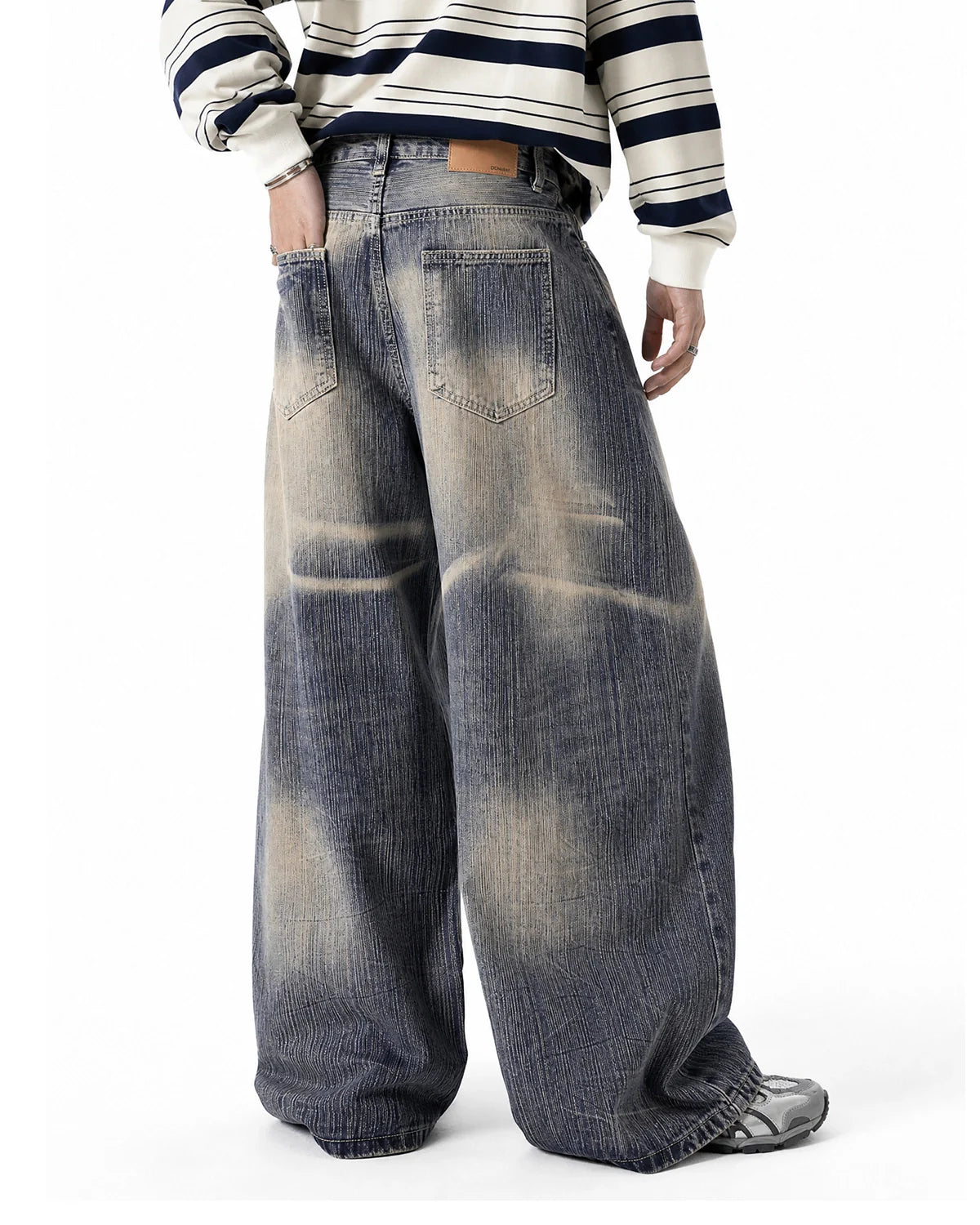 Bamboo Weave Dirty Wash Barrel Jeans | Inflation Streetwear
