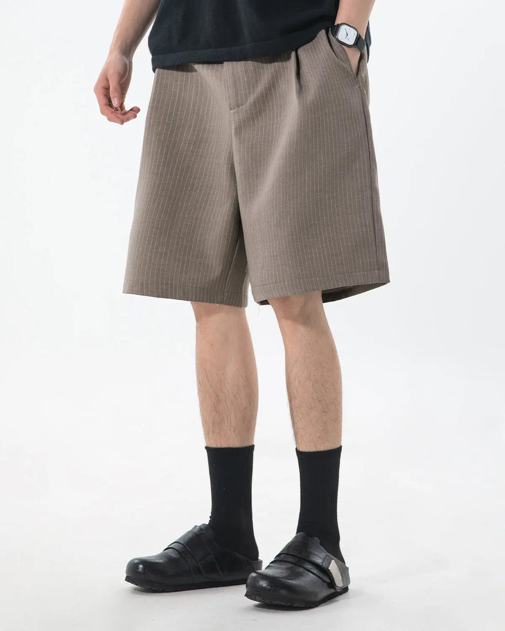 Pinstripe Pleated Tailored Shorts | Inflation Streetwear