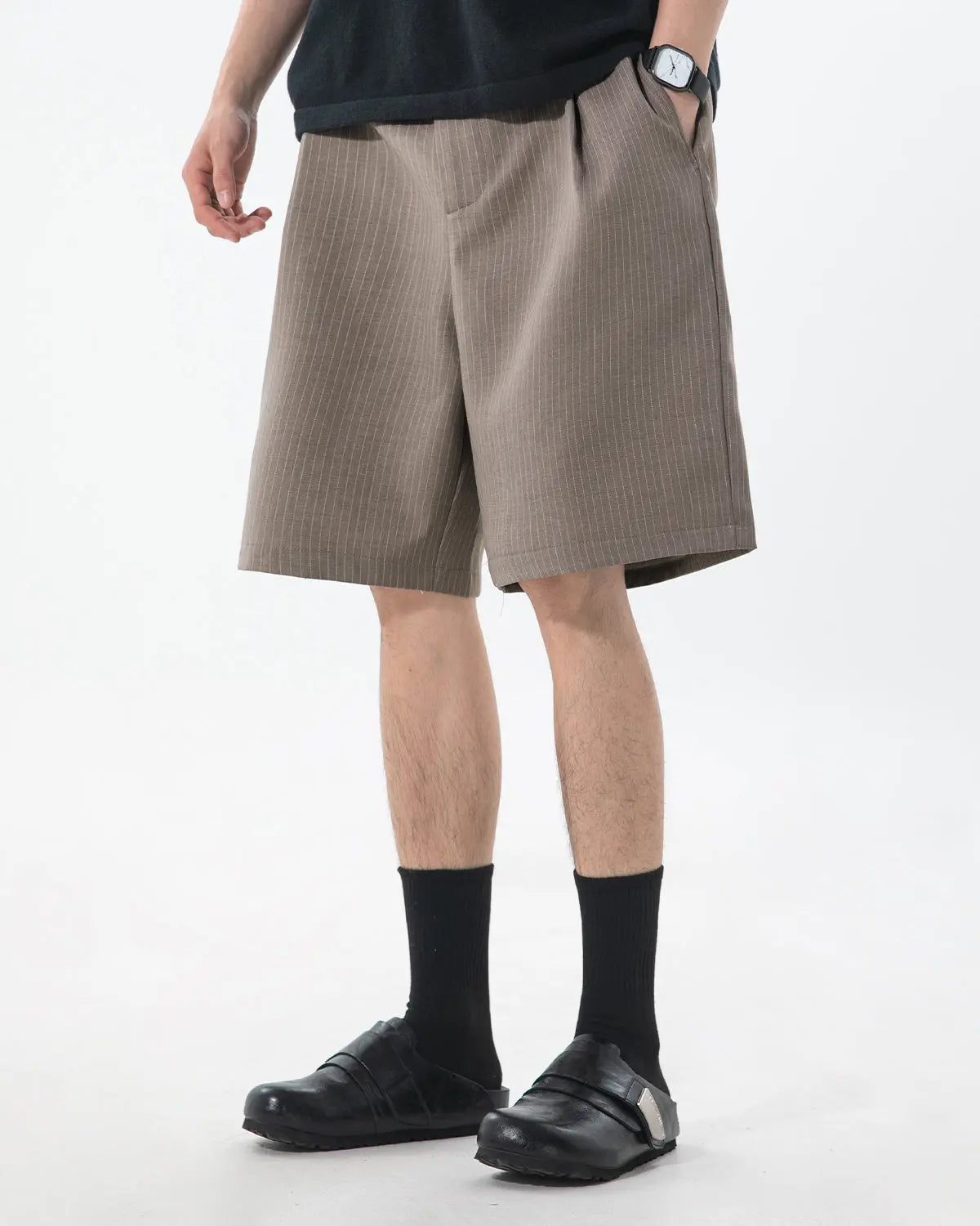Pinstripe Pleated Tailored Shorts | Inflation Streetwear
