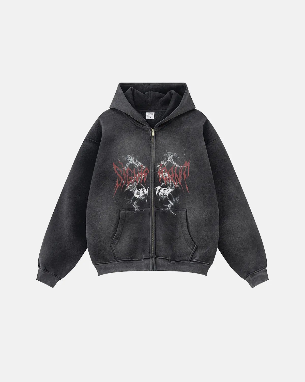 INFLATION Washed Graphic Zip Up Hoodies