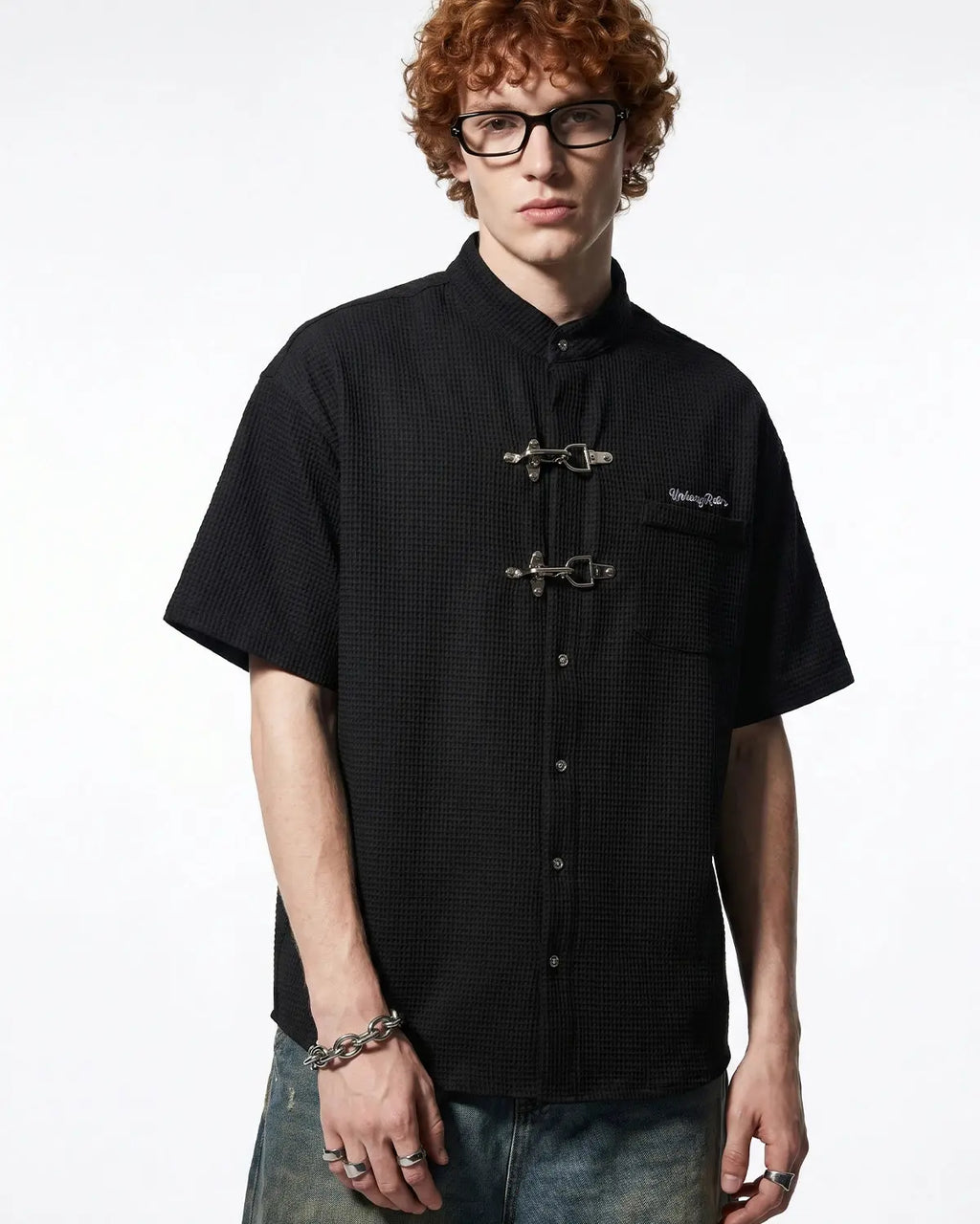 Waffle Shirt with Metal Clasp Detail | Inflation Streetwear