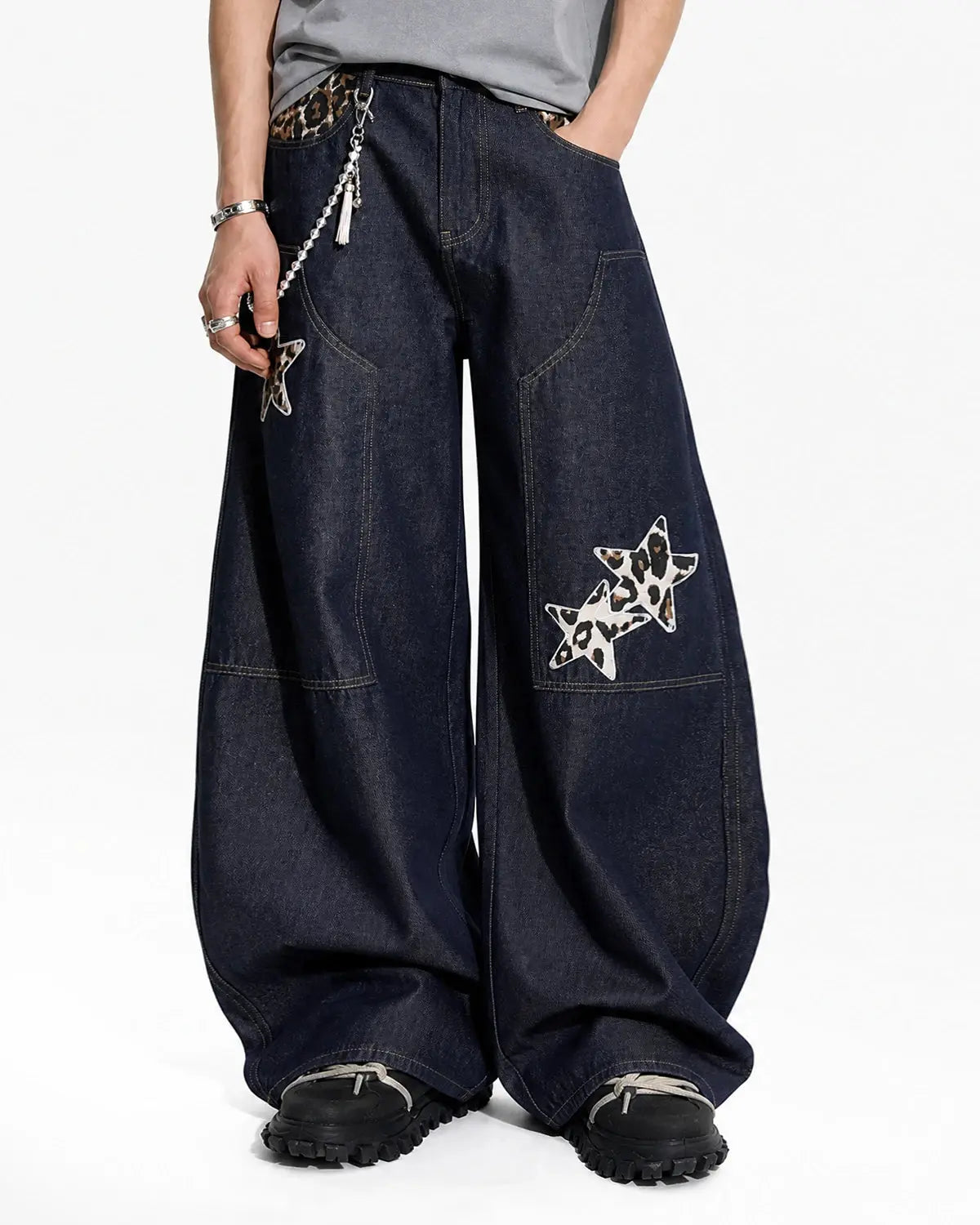 Leopard Star Patch Barrel Jeans | Inflation Streetwear
