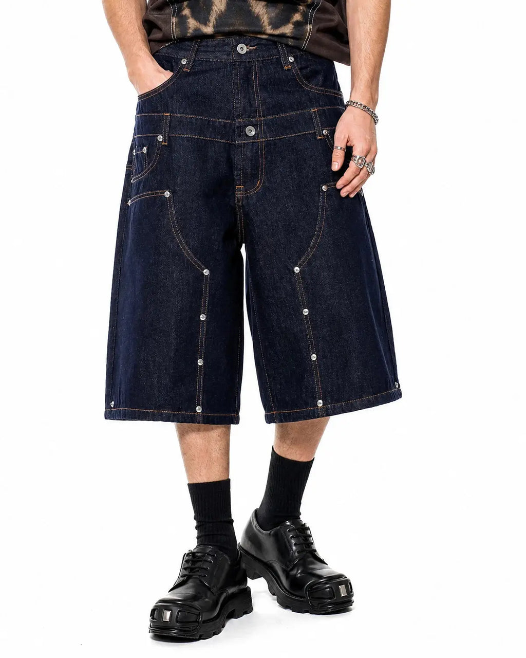 Double Waist Rivet Baggy Jorts | Inflation Streetwear