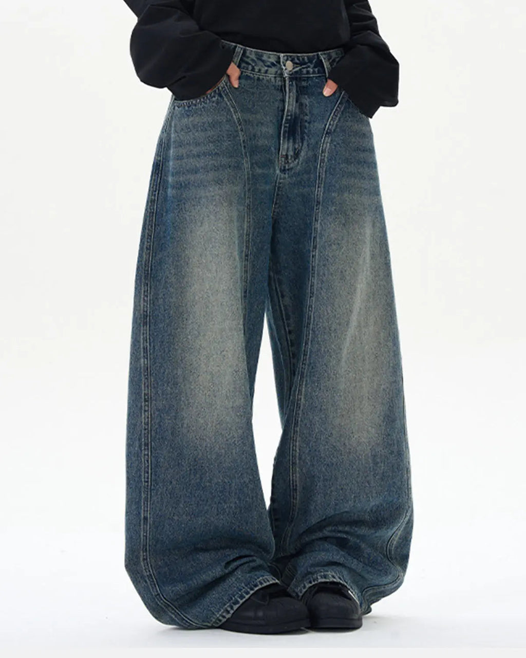 Deconstructed Washed Barrel Jeans | Inflation Streetwear