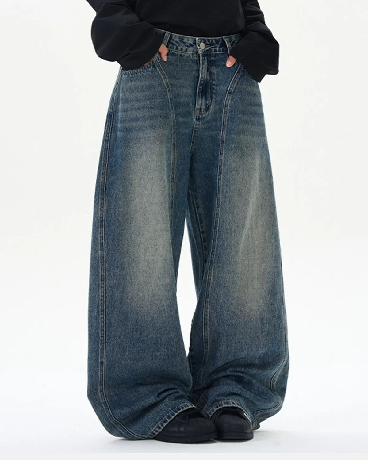 Deconstructed Washed Barrel Jeans | Inflation Streetwear