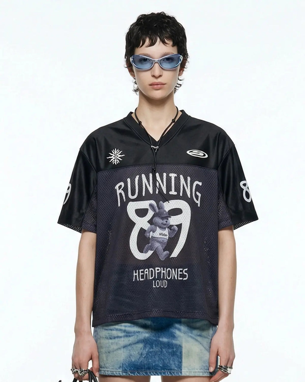 V-Neck Mesh Patchwork Jersey Tee | Inflation Streetwear