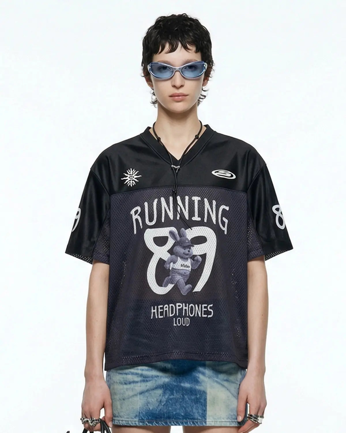 V-Neck Mesh Patchwork Jersey Tee | Inflation Streetwear