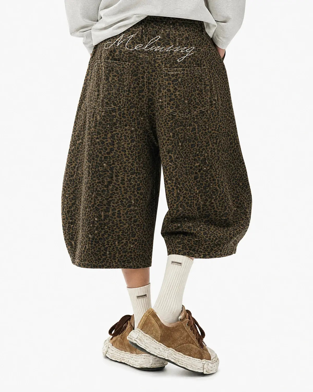 Leopard Print Barrel Longline Shorts | Inflation Streetwear