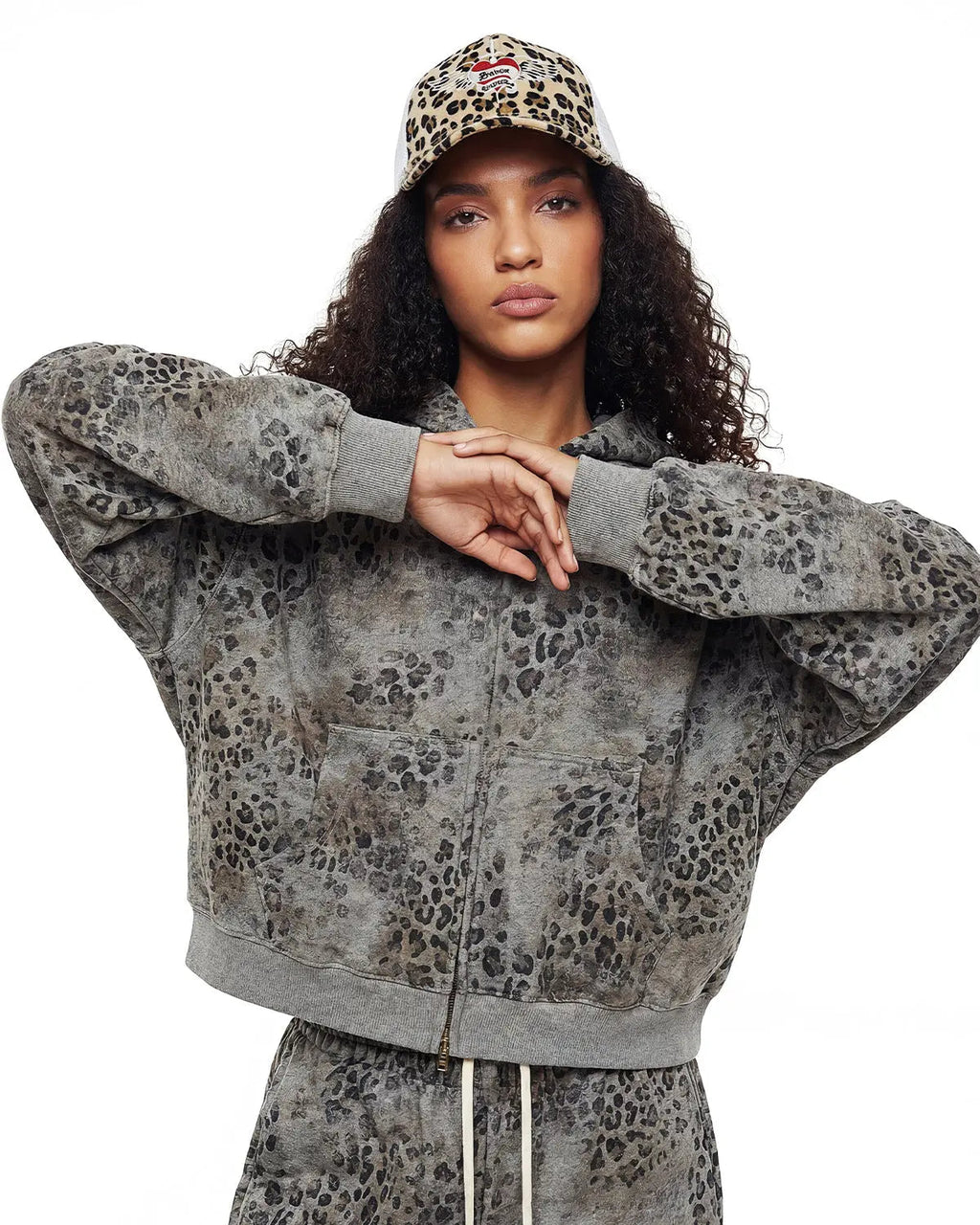 Leopard Print Boxy Zip Up Hoodie | Inflation Streetwear