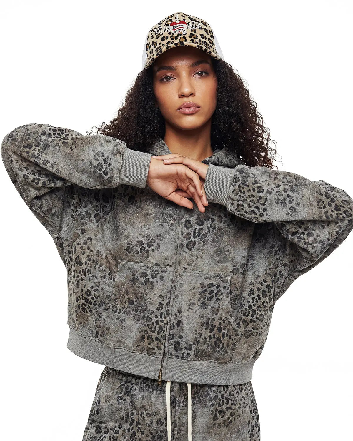 Leopard Print Boxy Zip Up Hoodie | Inflation Streetwear