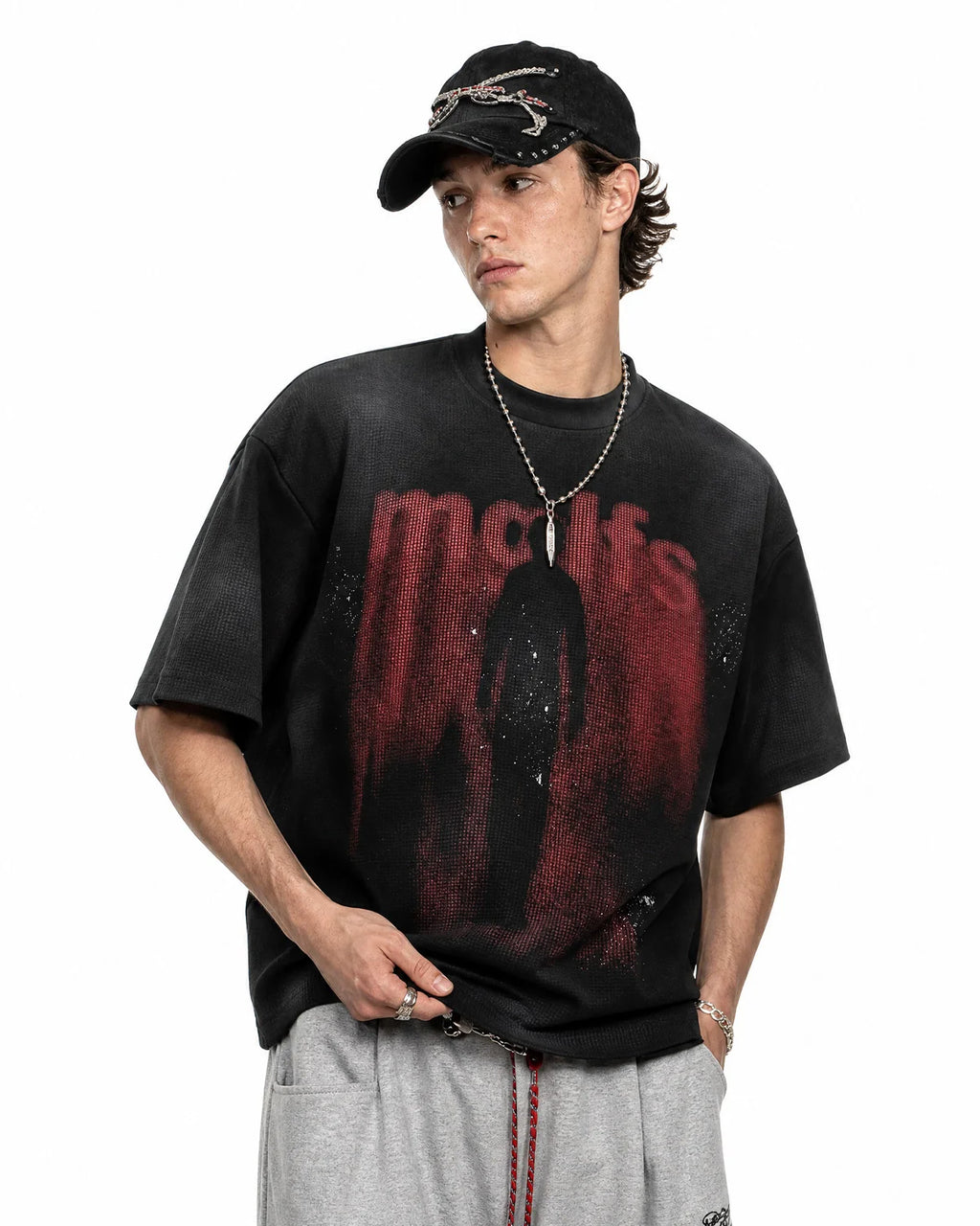 Gothic Letter Print Cotton T-Shirt | Inflation Streetwear
