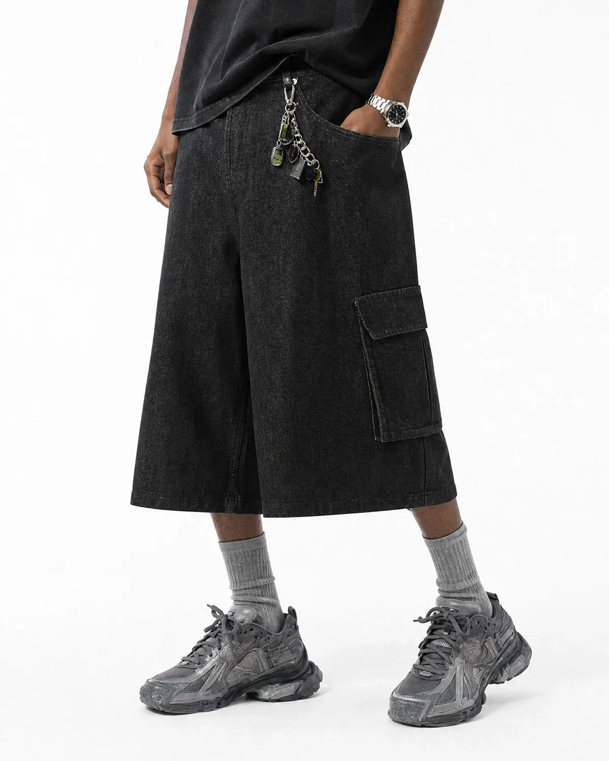 Black Cargo Longline Jorts | Inflation Streetwear