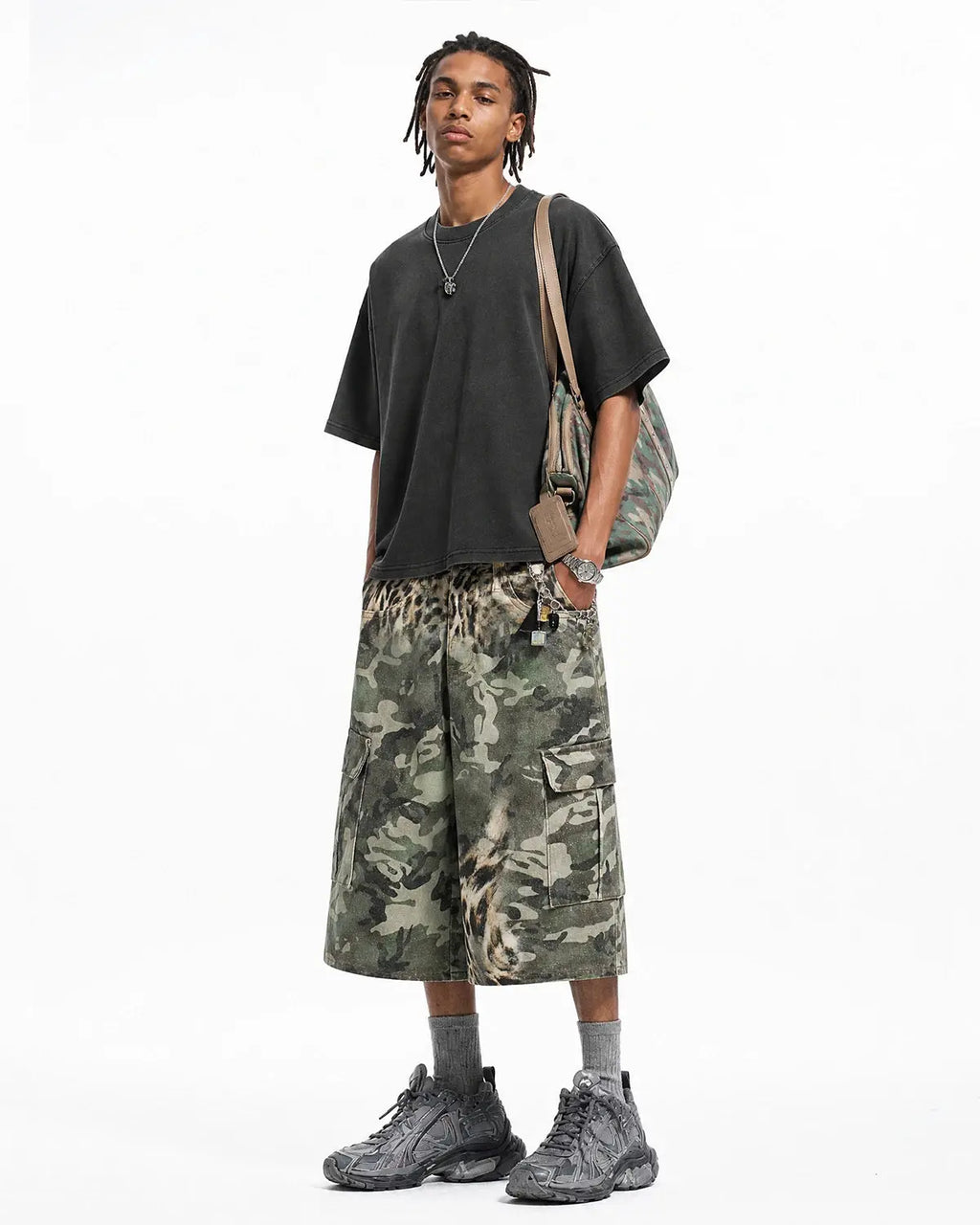 Leopard Camo Cargo Longline Shorts | Inflation Streetwear