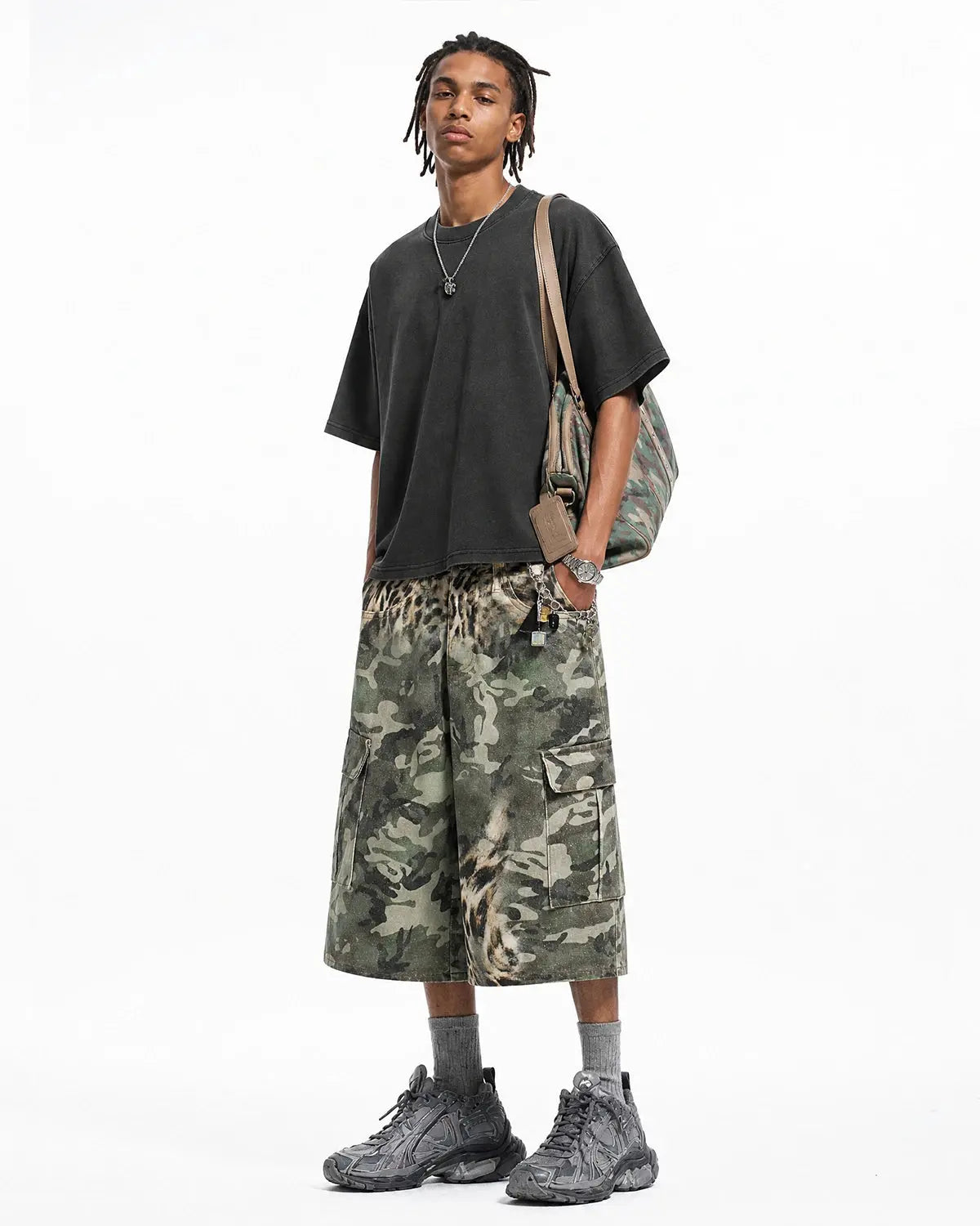 Leopard Camo Cargo Longline Shorts | Inflation Streetwear