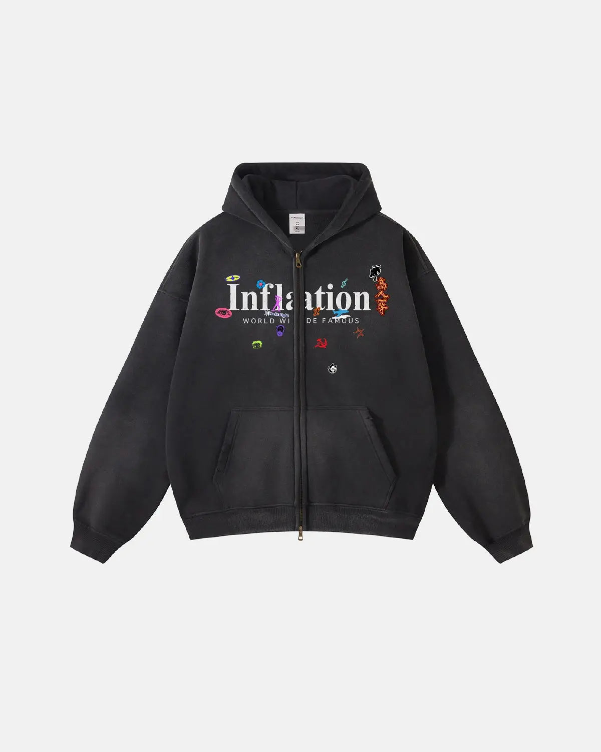Graphic Acid Washed Zip Up Hoodies | Inflation Streetwear