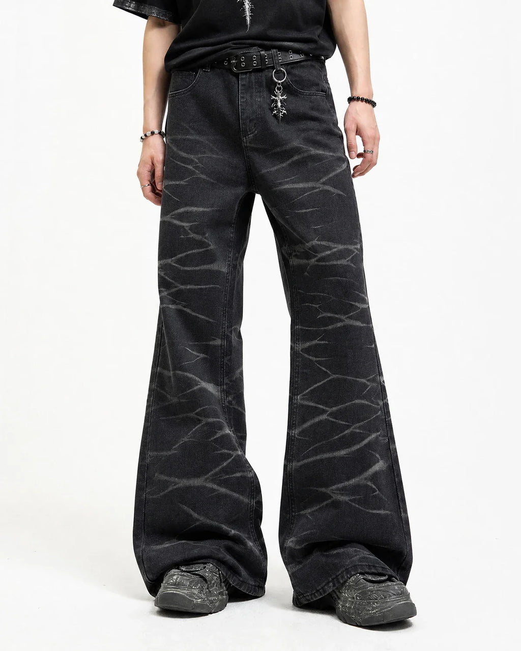 Black Whisker Wash Bootcut Jeans | Inflation Streetwear