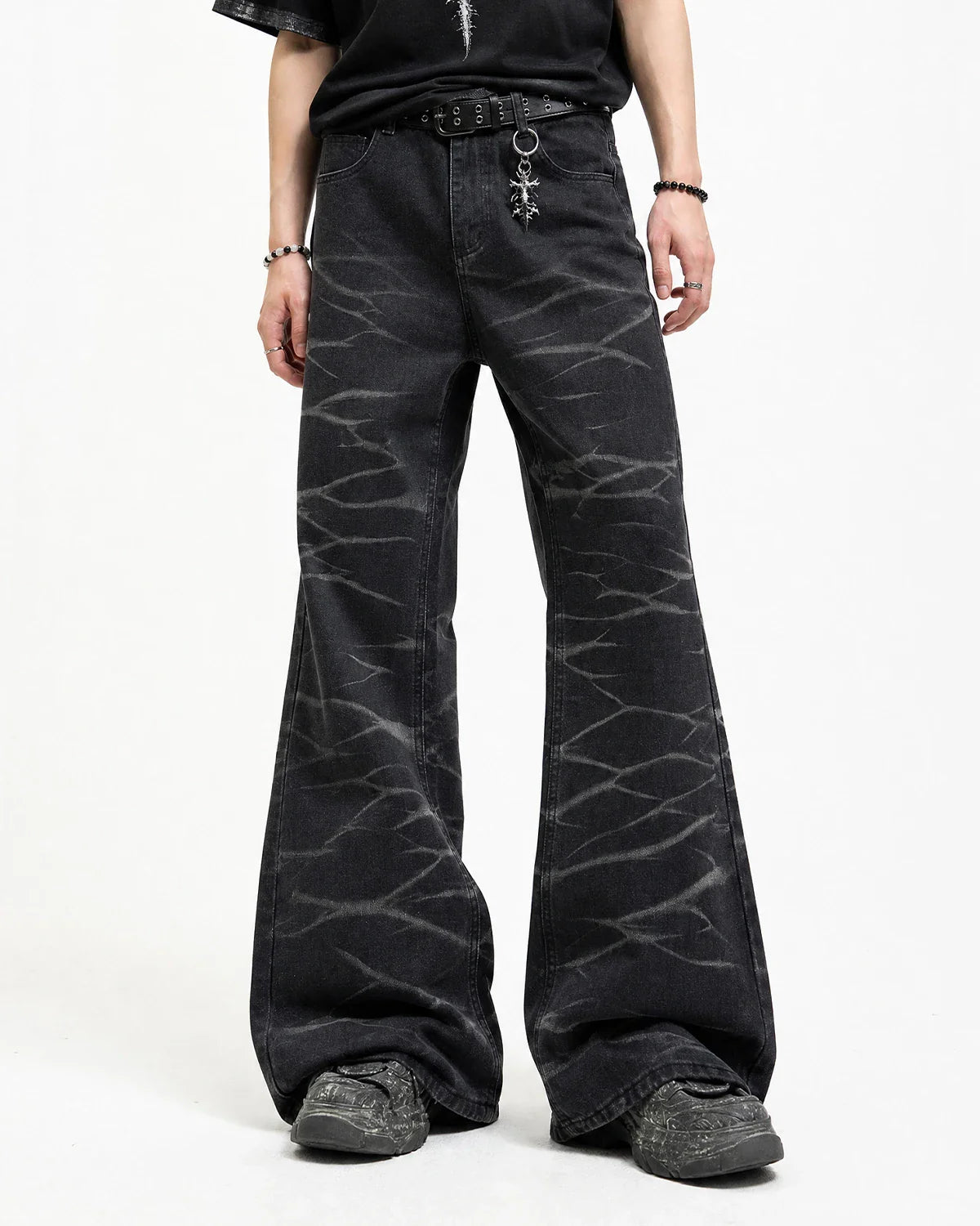 Black Whisker Wash Bootcut Jeans | Inflation Streetwear