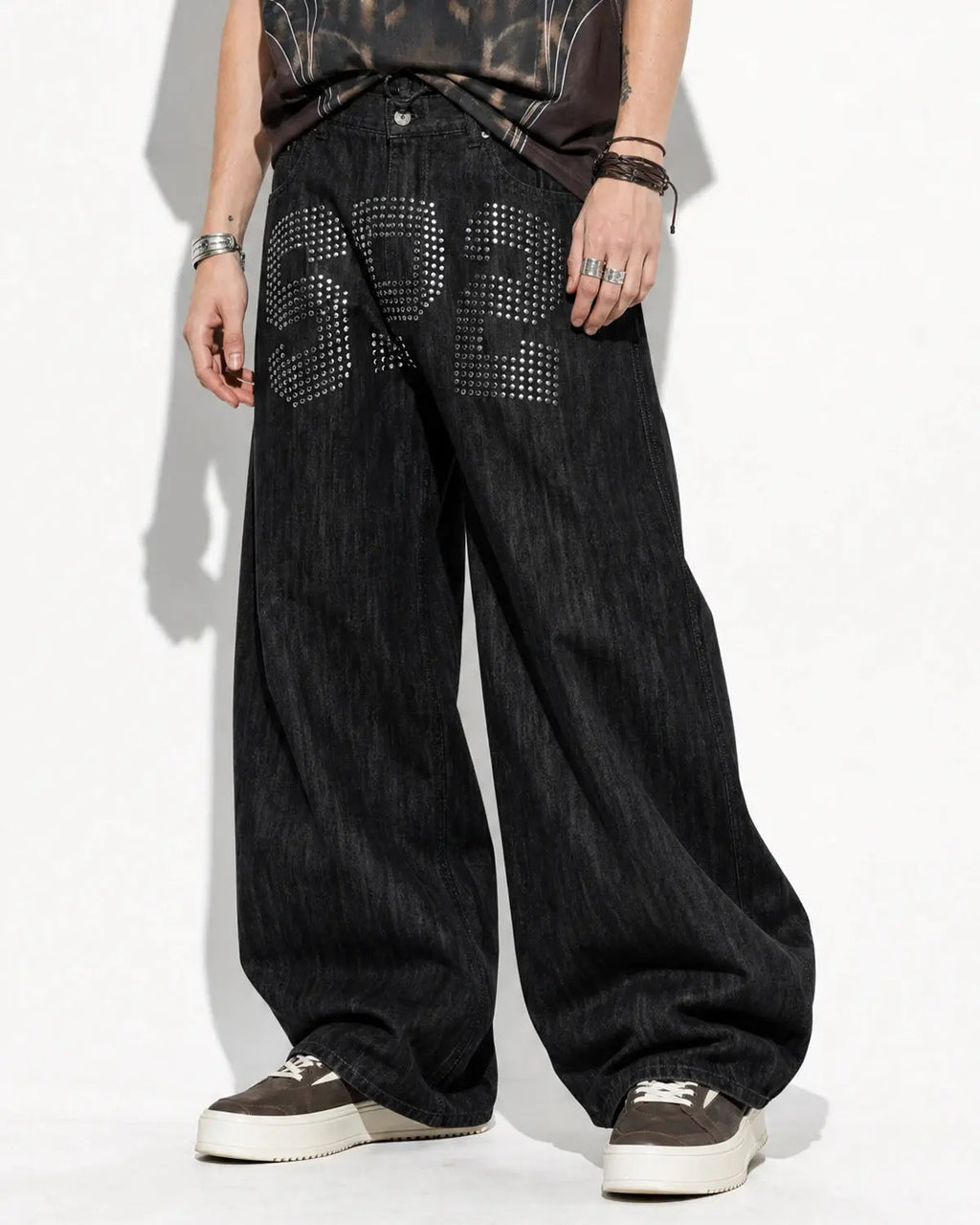 Rhinestone Number Wide Leg Jeans | Inflation Streetwear