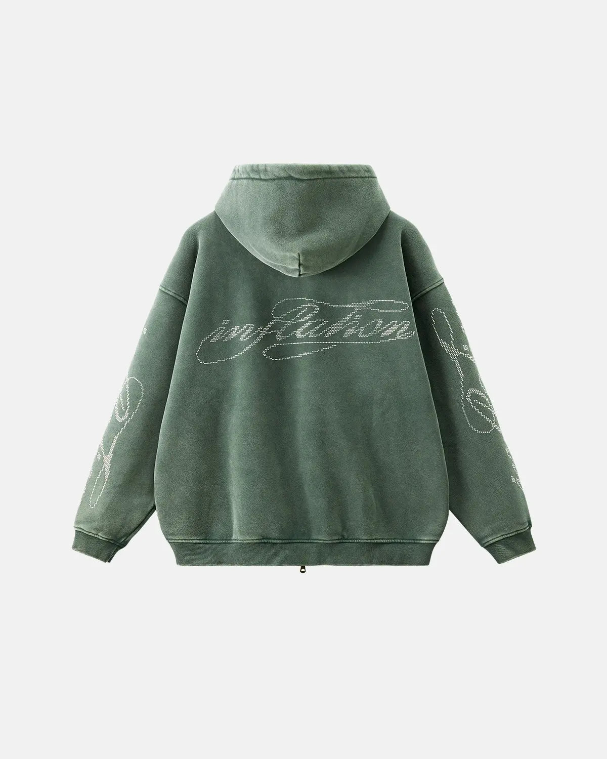 Rhinestone Distressed Washed Zip Up Hoodies | Inflation Streetwear