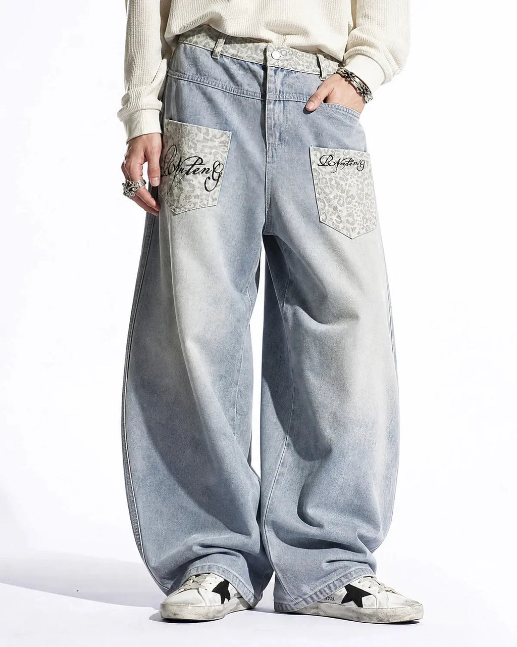 Leopard Patch Barrel Jeans | Inflation Streetwear
