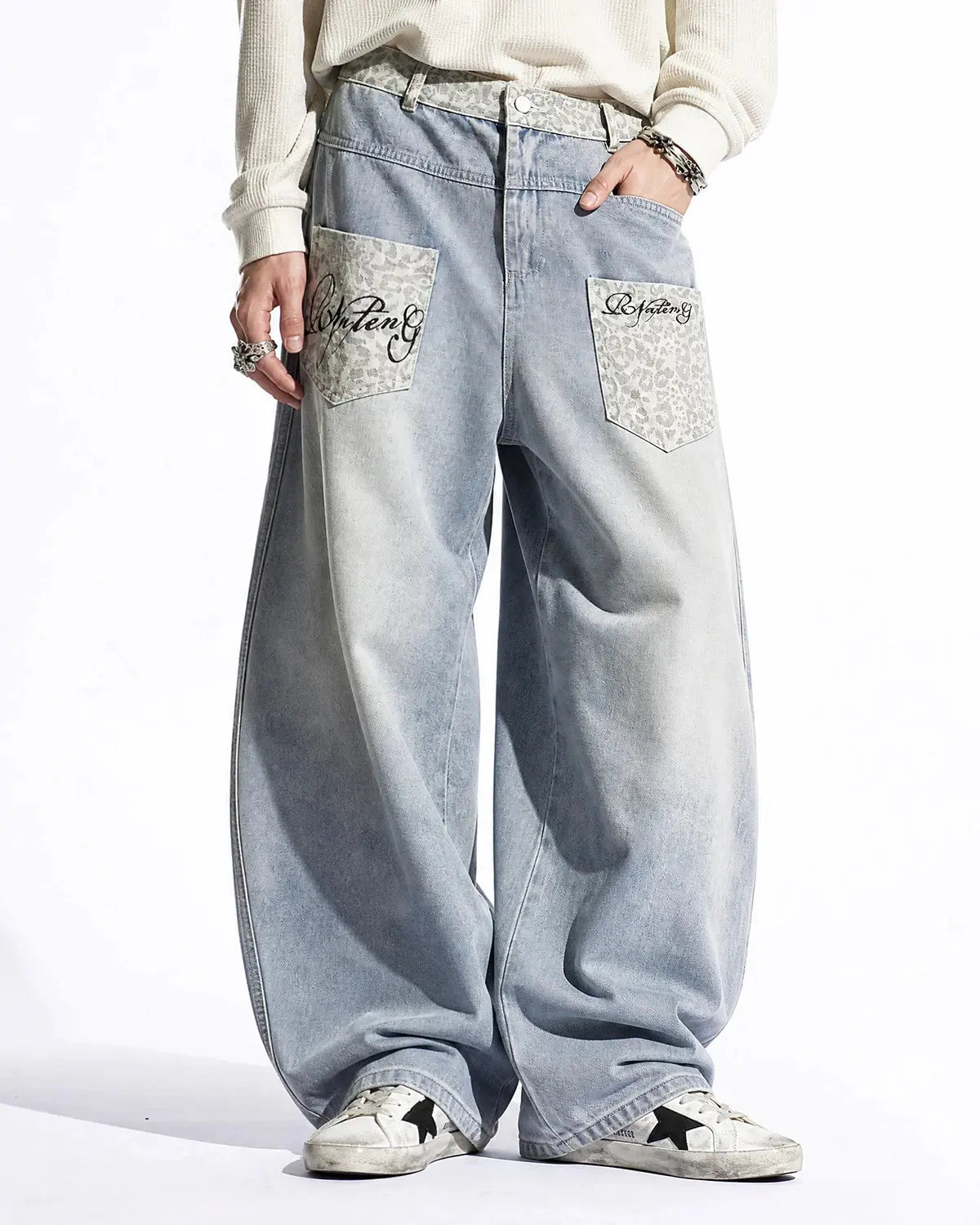 Leopard Patch Barrel Jeans | Inflation Streetwear