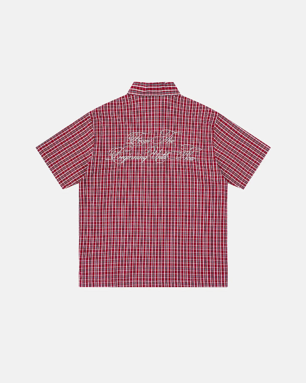 Plaid Script Embroidered Short-Sleeve Shirt | Inflation Streetwear