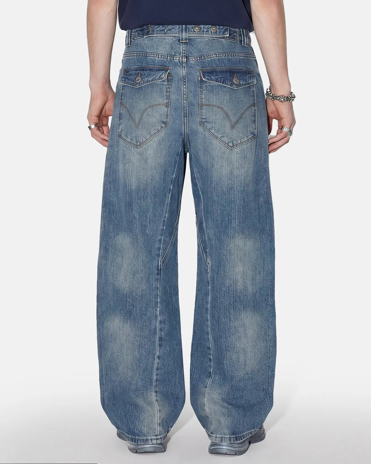 Bamboo Weave Cinch Back Baggy Jeans | Inflation Streetwear