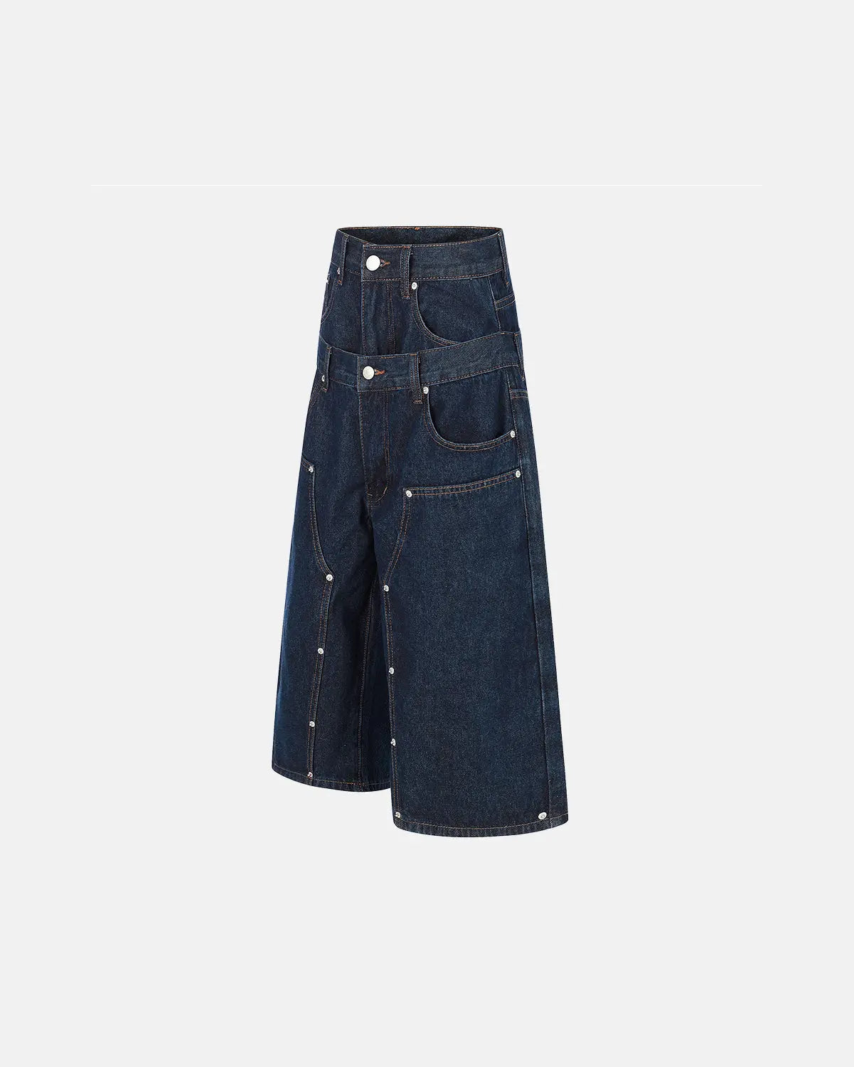 Double Waist Studded Denim Long Jorts | Inflation Streetwear