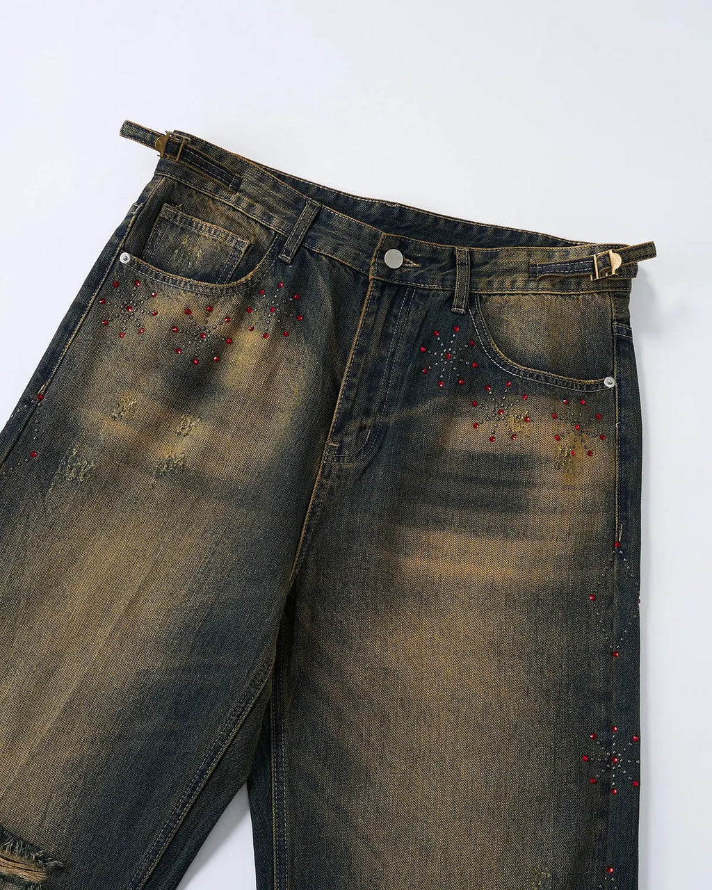 Dirty Wash Rhinestone Baggy Jeans | Inflation Streetwear