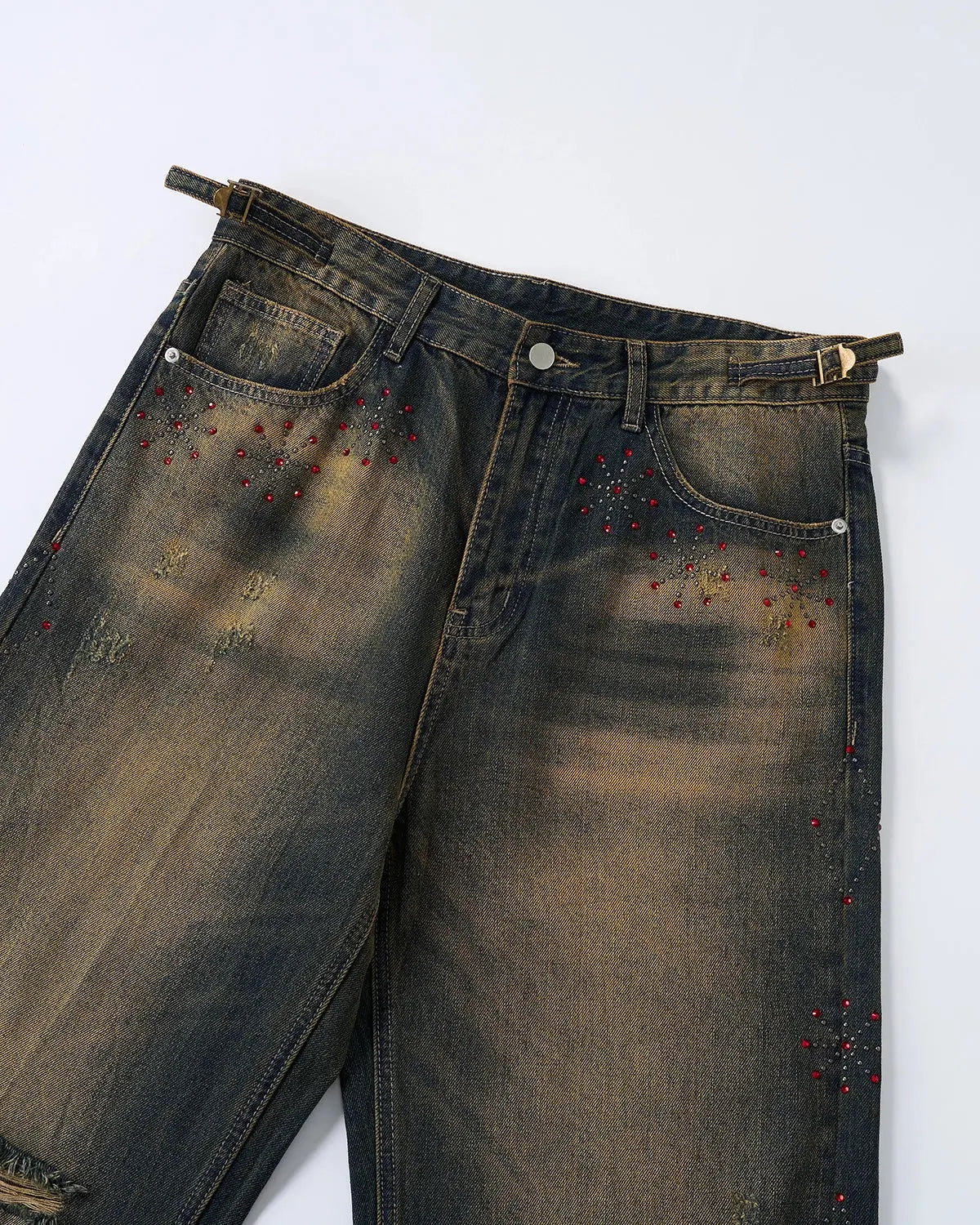 Dirty Wash Rhinestone Baggy Jeans | Inflation Streetwear
