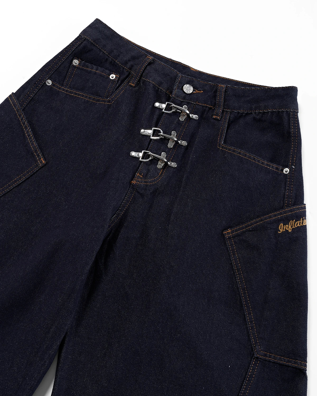 Metal Clasp Raw Barrel Jeans | Inflation Streetwear