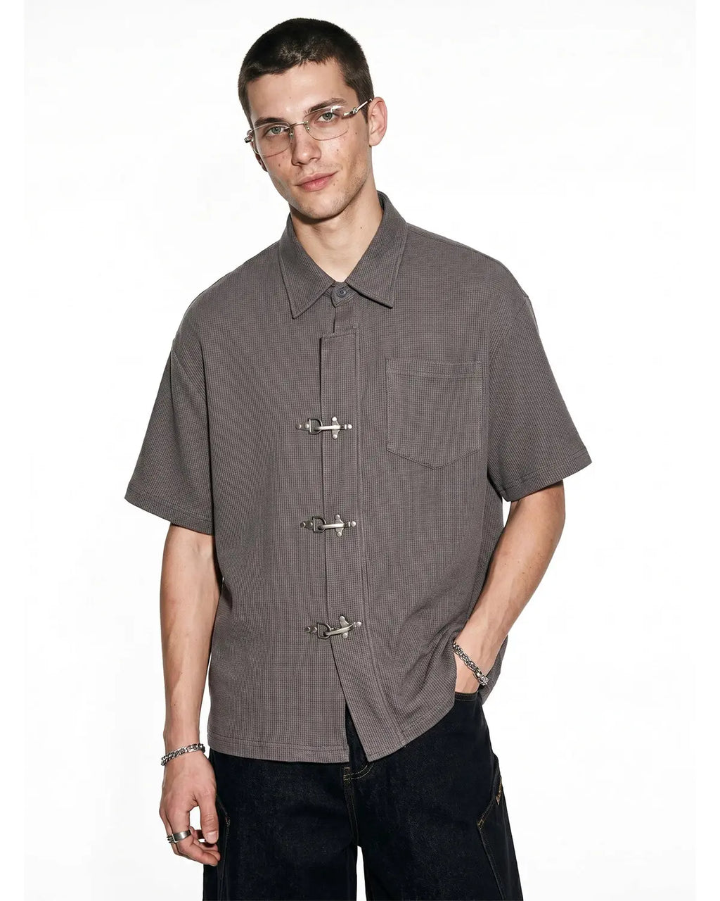 Metal Clasp Waffle Shirt | Inflation Streetwear