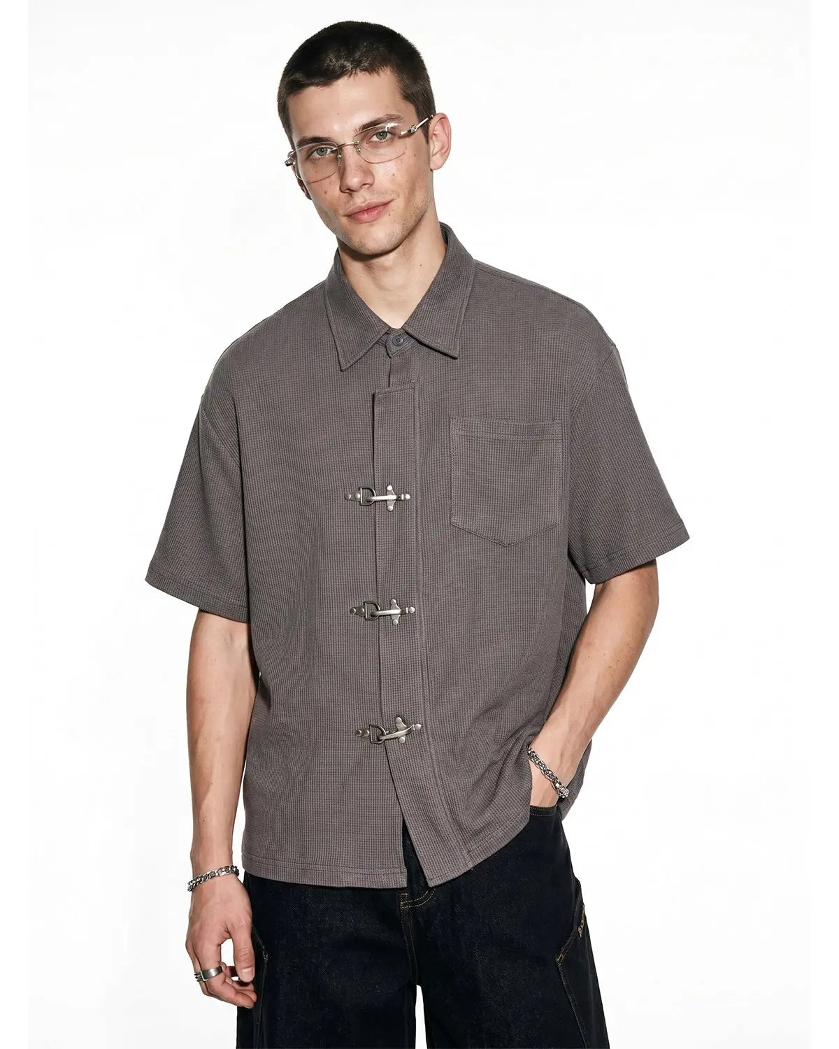 Metal Clasp Waffle Shirt | Inflation Streetwear