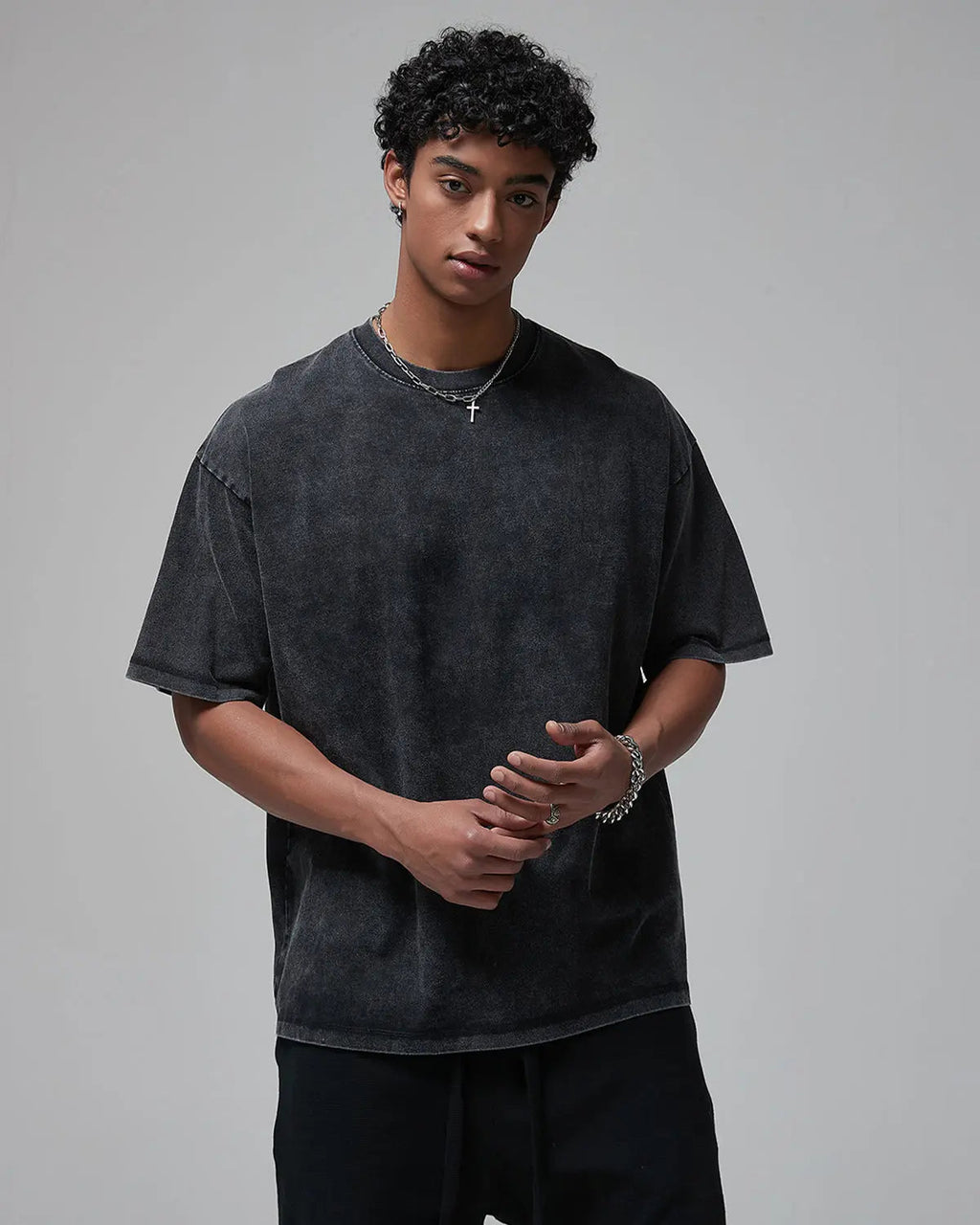 Mock Neck Wax Washed T-Shirt | Inflation Streetwear