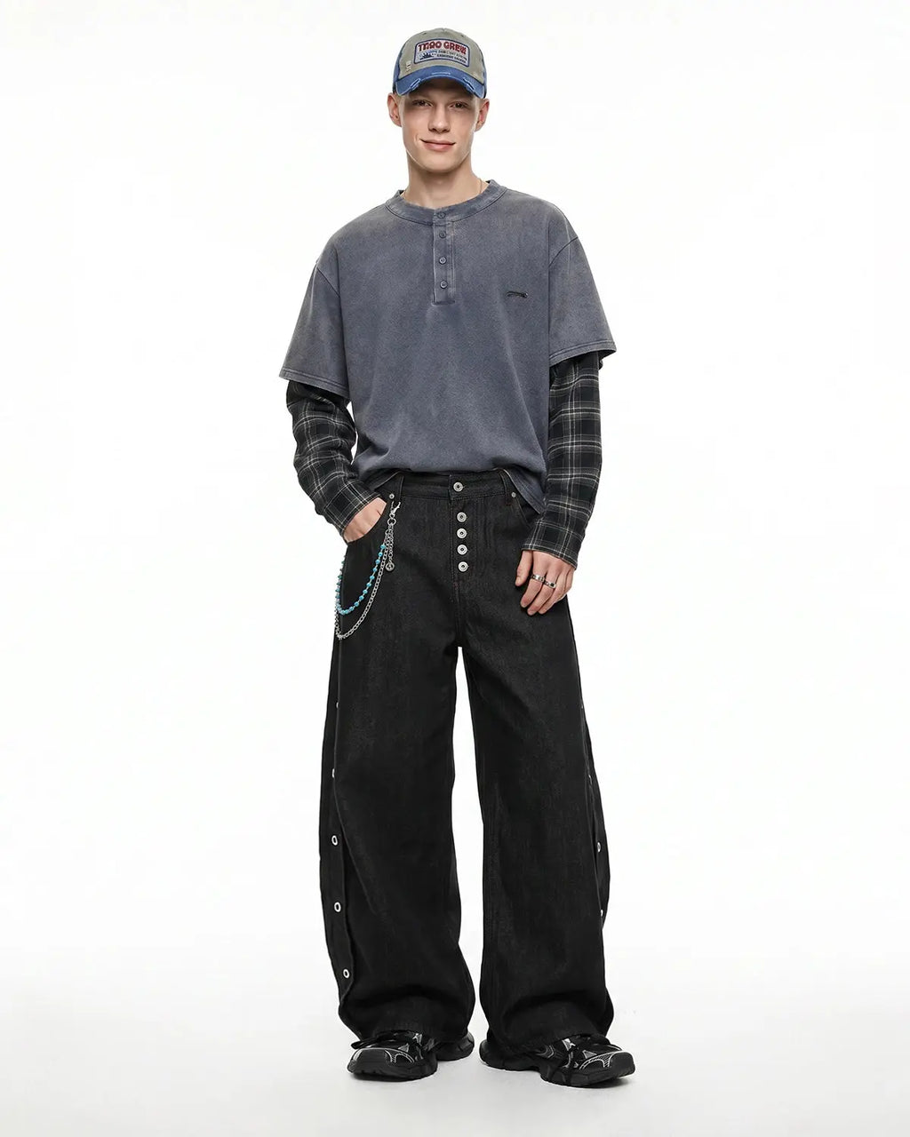 Side Eyelet Buttons Barrel Jeans | Inflation Streetwear