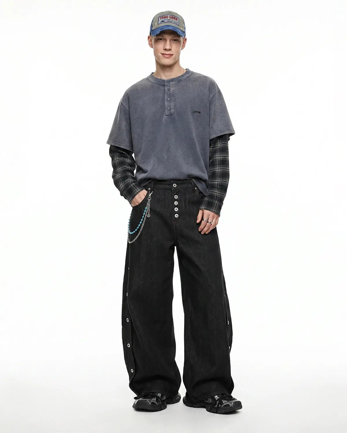 Side Eyelet Buttons Barrel Jeans | Inflation Streetwear