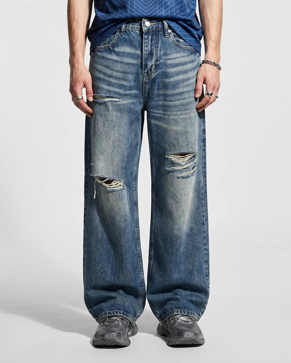Whisker Wash Distressed Baggy Jeans | Inflation Streetwear