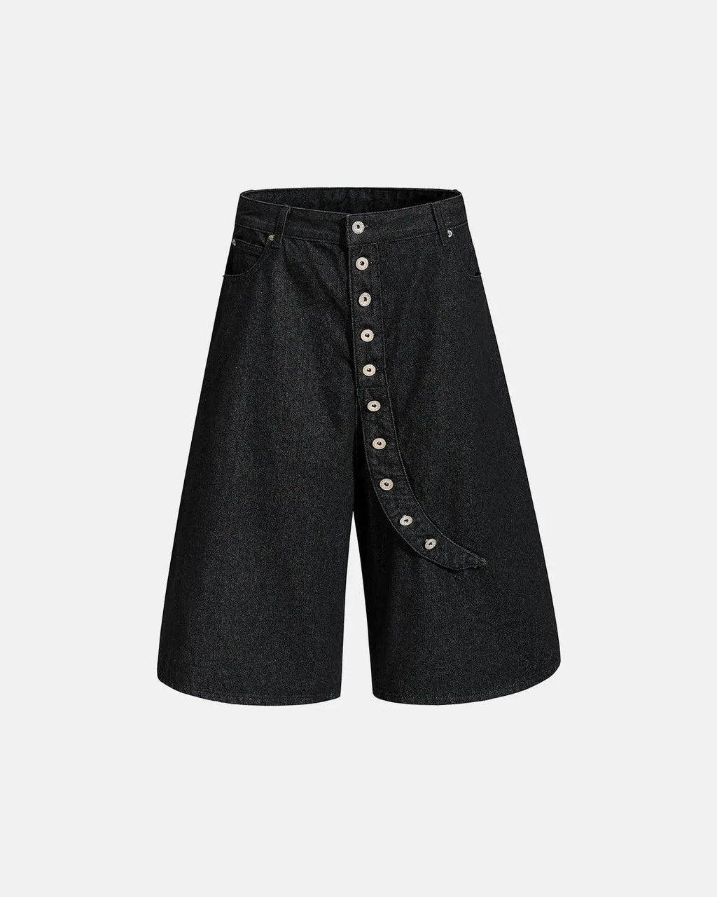 Asymmetric Button Raw Denim Jorts | Inflation Streetwear