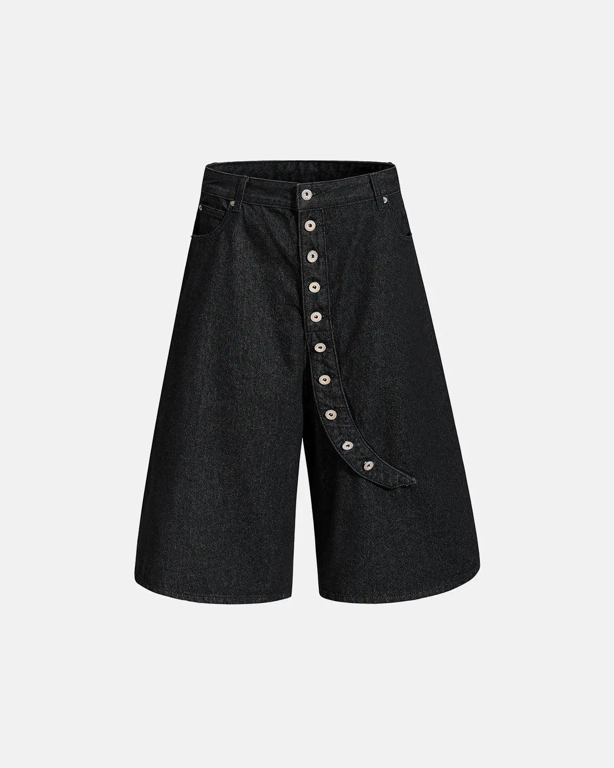 Asymmetric Button Raw Denim Jorts | Inflation Streetwear