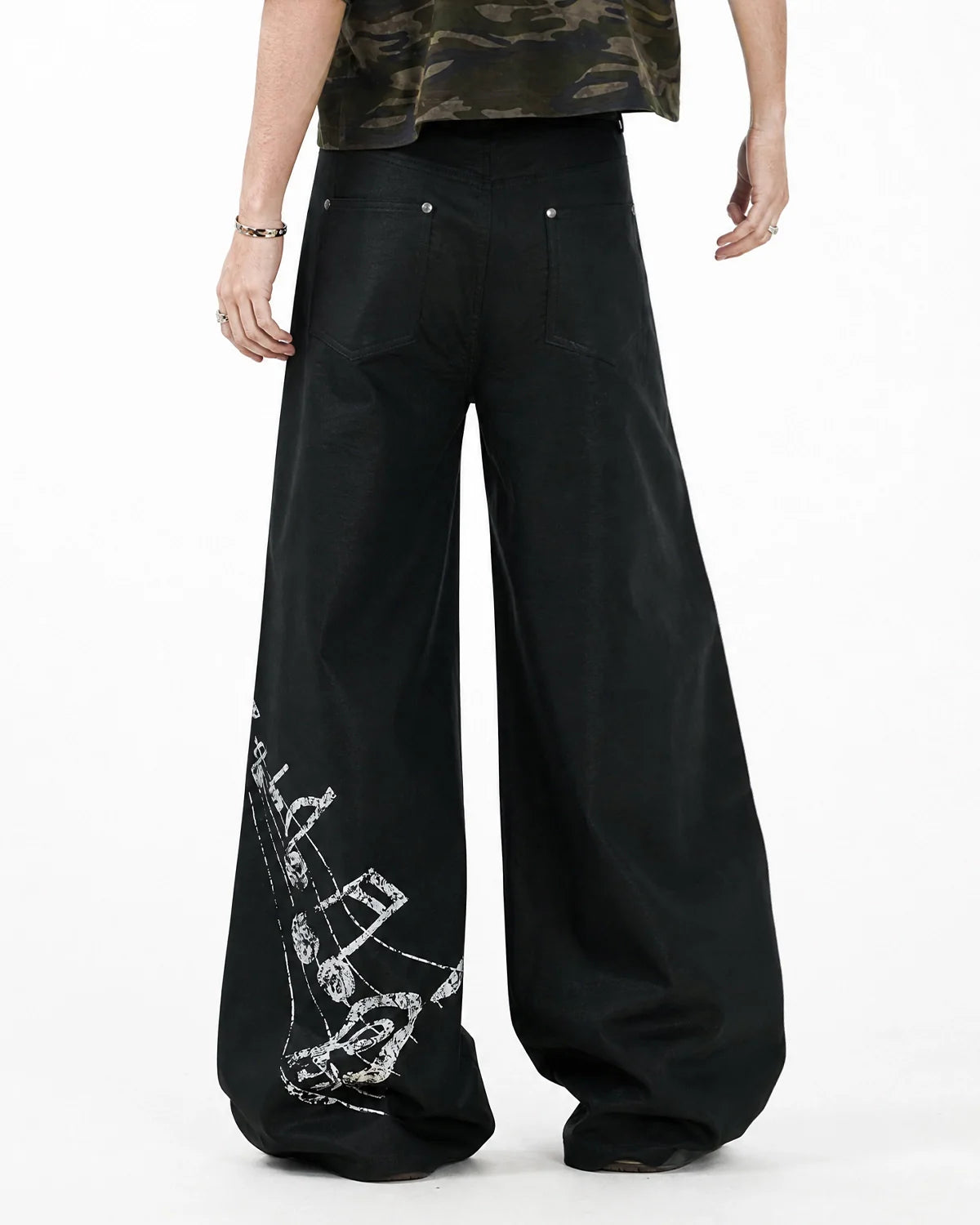 Black Graphic Wide Leg Pants | Inflation Streetwear